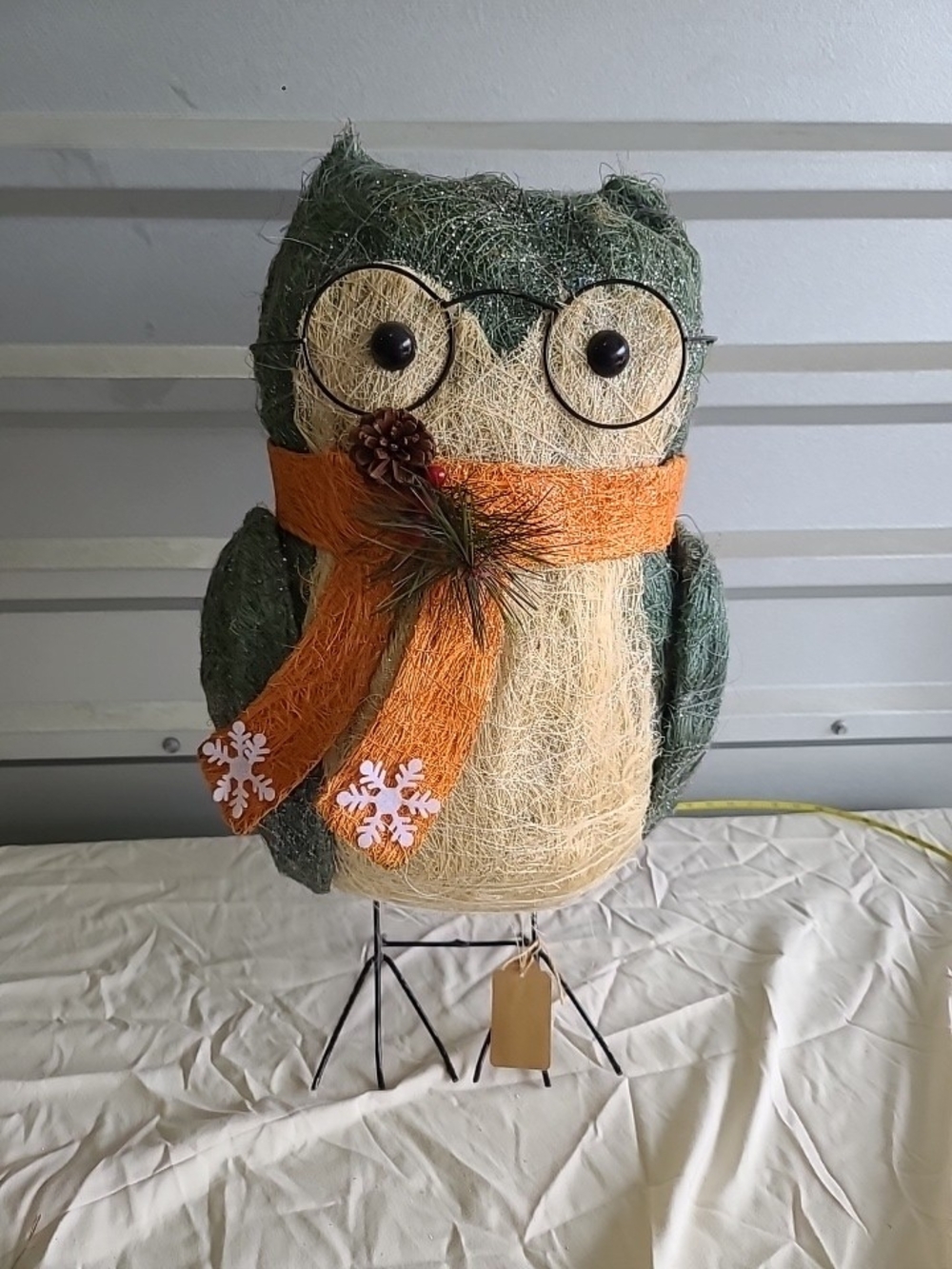 22" Whimsical Halloween/Fall Owl With Glasses Gray&Cream Glitt with Orange Scarf